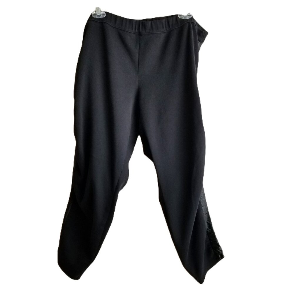 DKNY Jeans Black Pull On Pants 2X Faux Leather Trim Stretch Cotton Blend